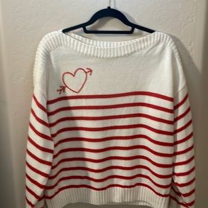 LOFT heart striped sweater large